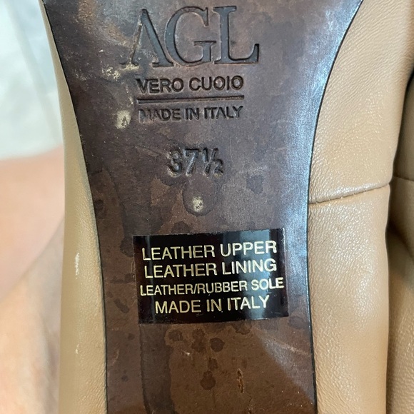 AGL black and tan Italian leather block heels euro 37.5 US womens 7 scuffed heel - Picture 11 of 11